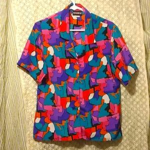 Notations Mod Abstract 80s vintage bright colors short sleeve blouse 42 BUST